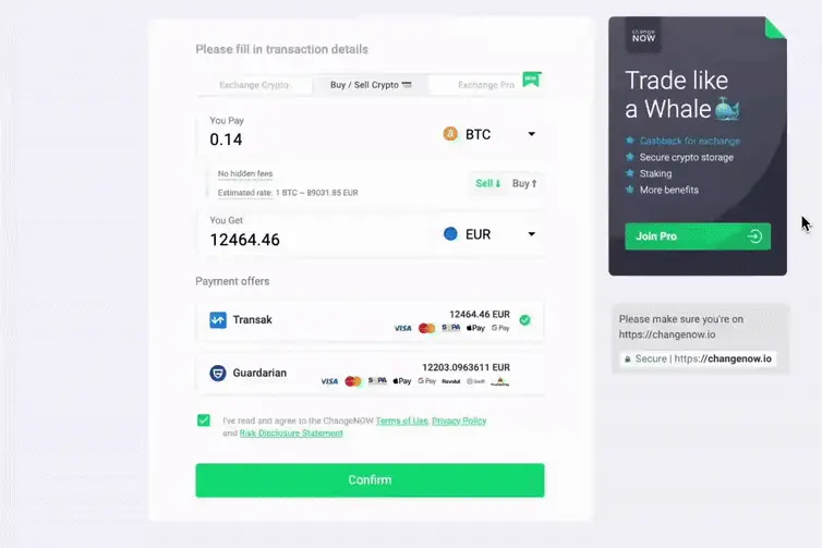 Select fiat currency and payout method